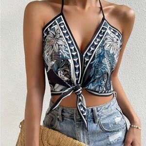 Floral pattern backless halter top